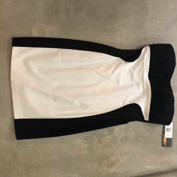 Black and White Tight Strapless Cocktail Dress - Picture 1 of 10